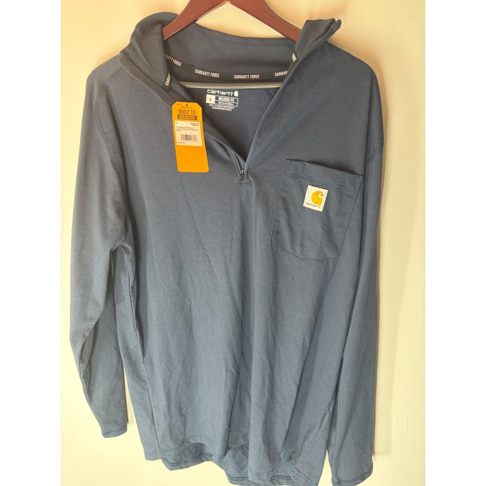 Carhartt Force Relaxed Fit Midweight Quarter-Zip Mock-Neck Shirt Navy Mens L